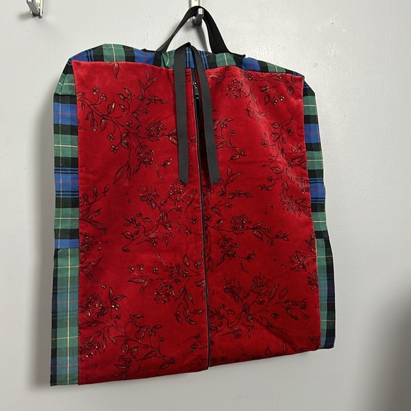 Vintage Nordic House Designs 90s Floral Plaid Velvet Hanging Garment Luggage Bag - Picture 14 of 16